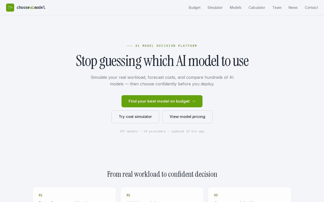 ChooseAIModel.com screenshot