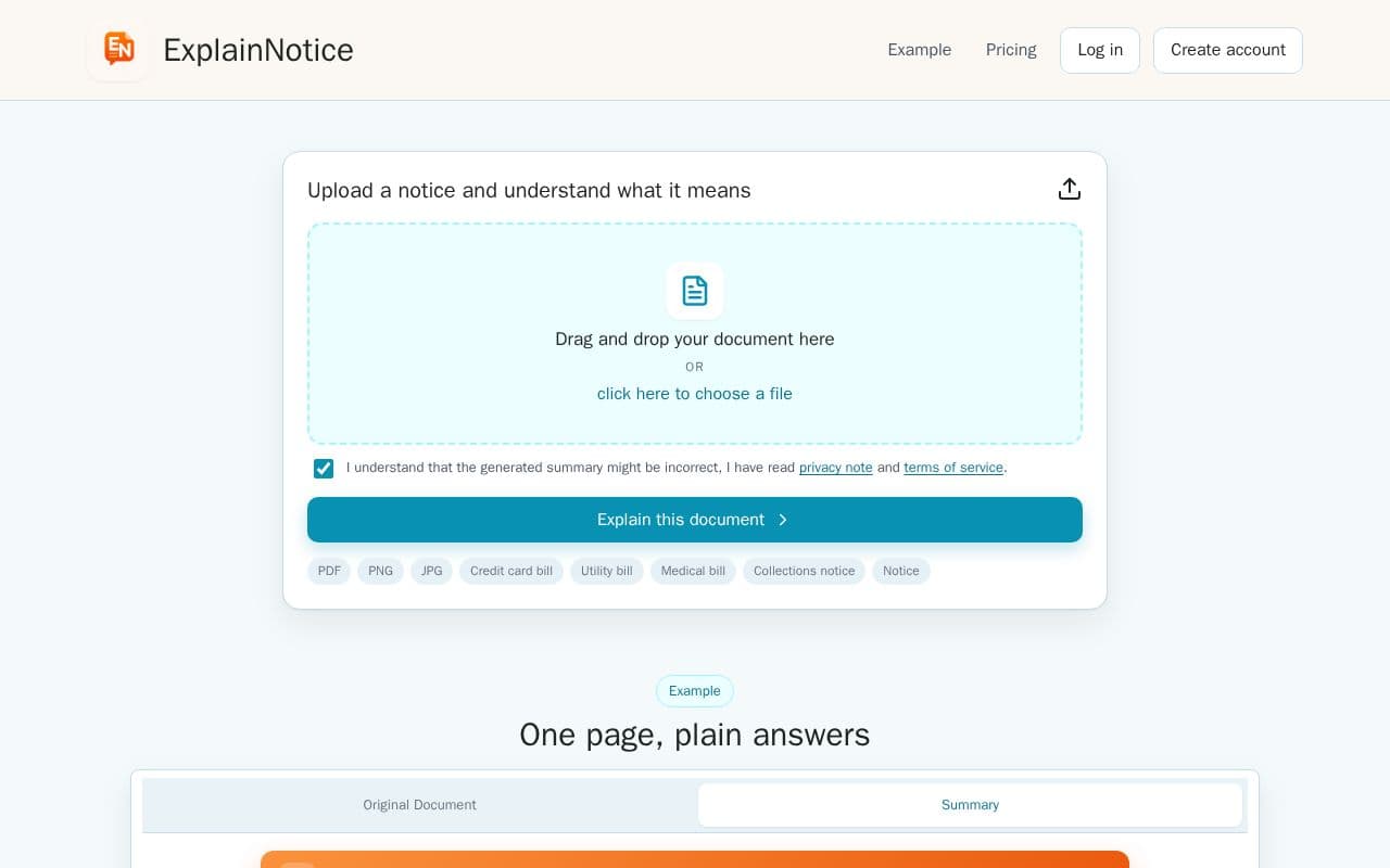 ExplainNotice screenshot