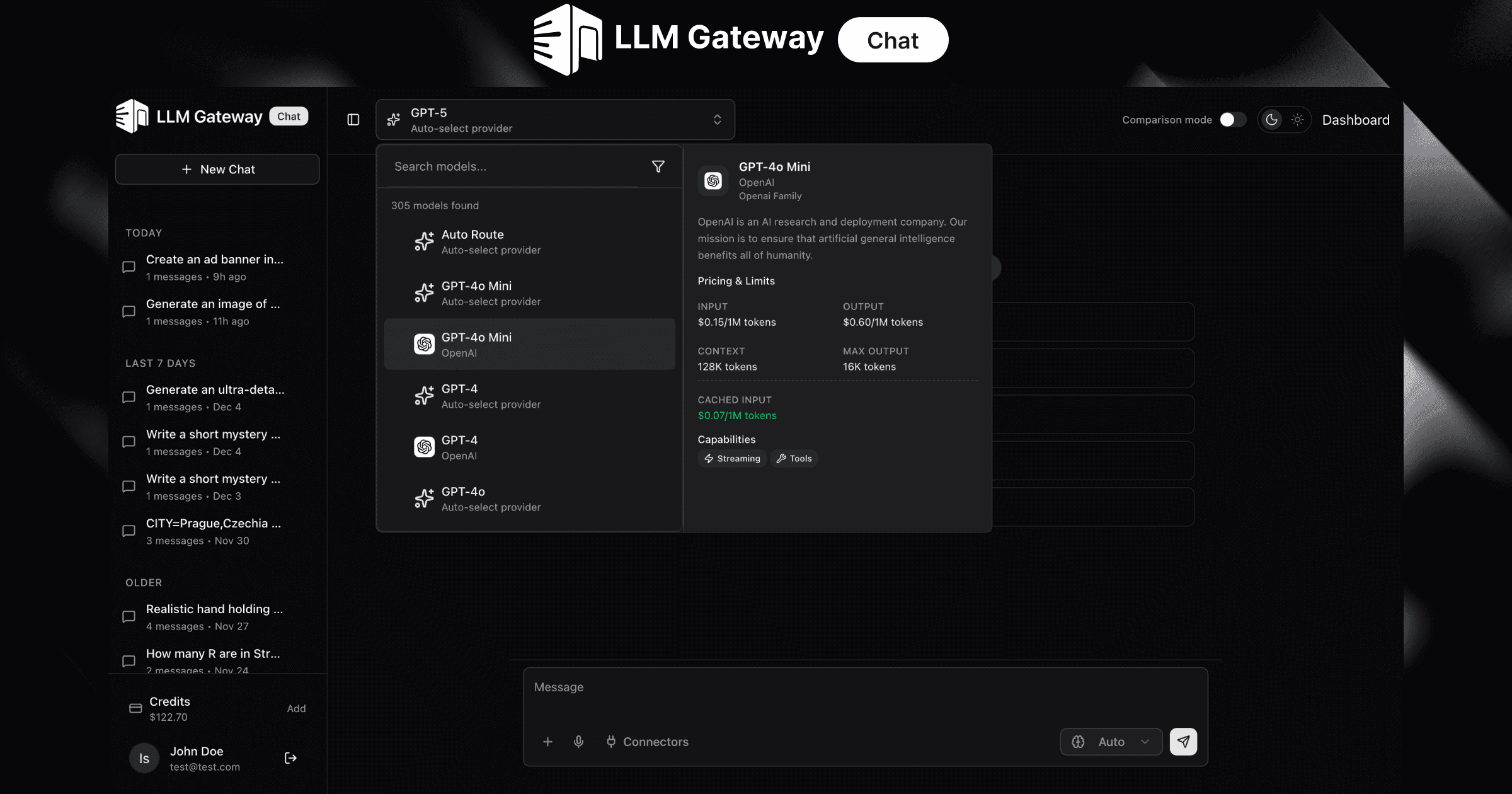 LLM Gateway Chat screenshot