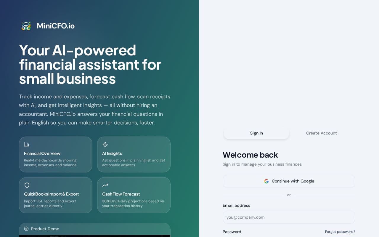 MiniCFO.io screenshot