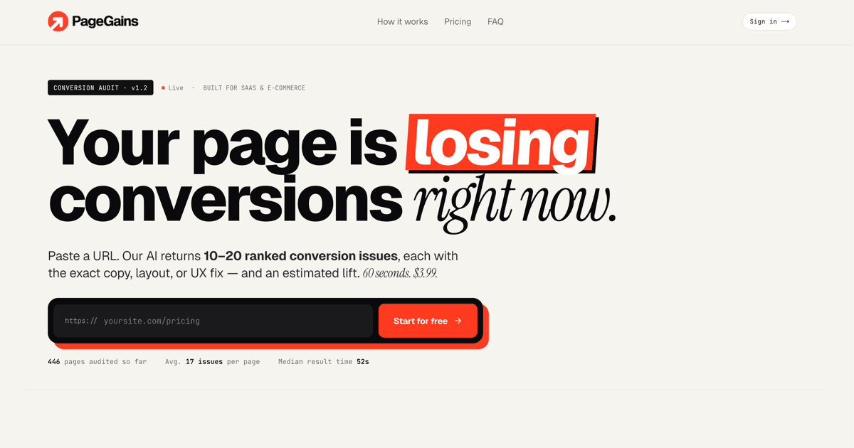 PageGains screenshot
