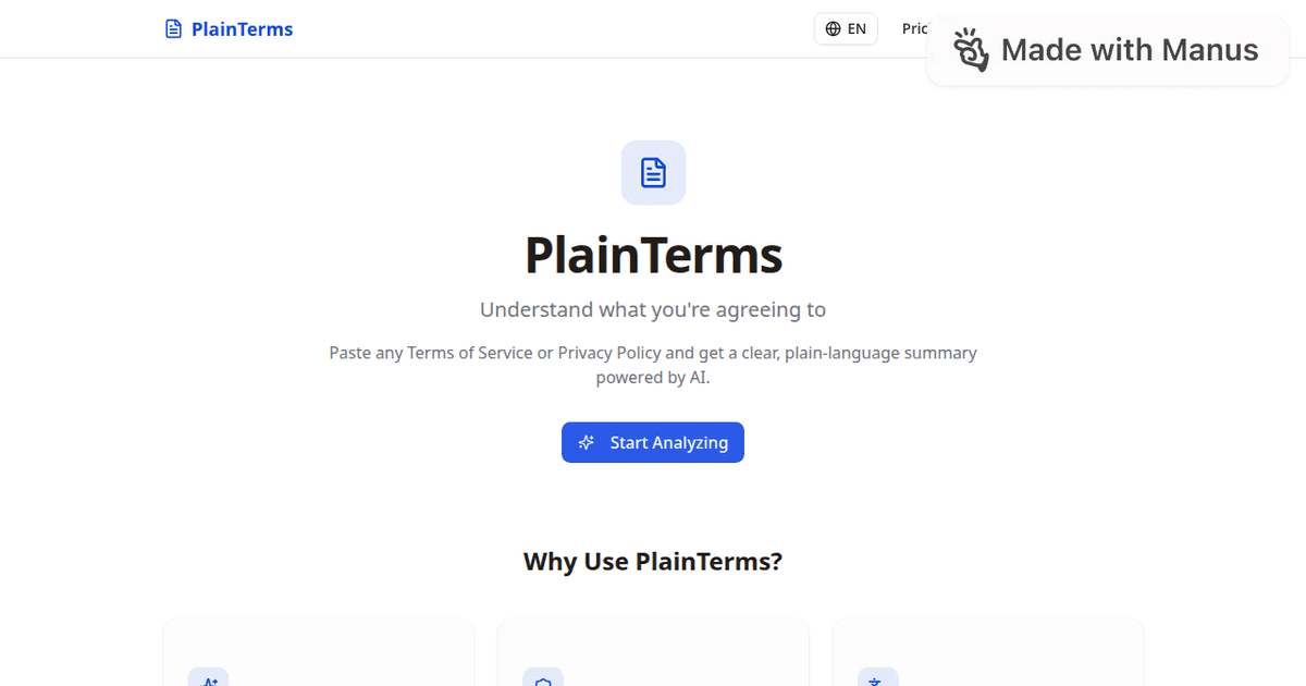 PlainTermsapp.com screenshot