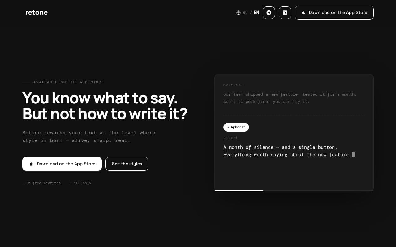 Retone — AI Text Rewriter screenshot