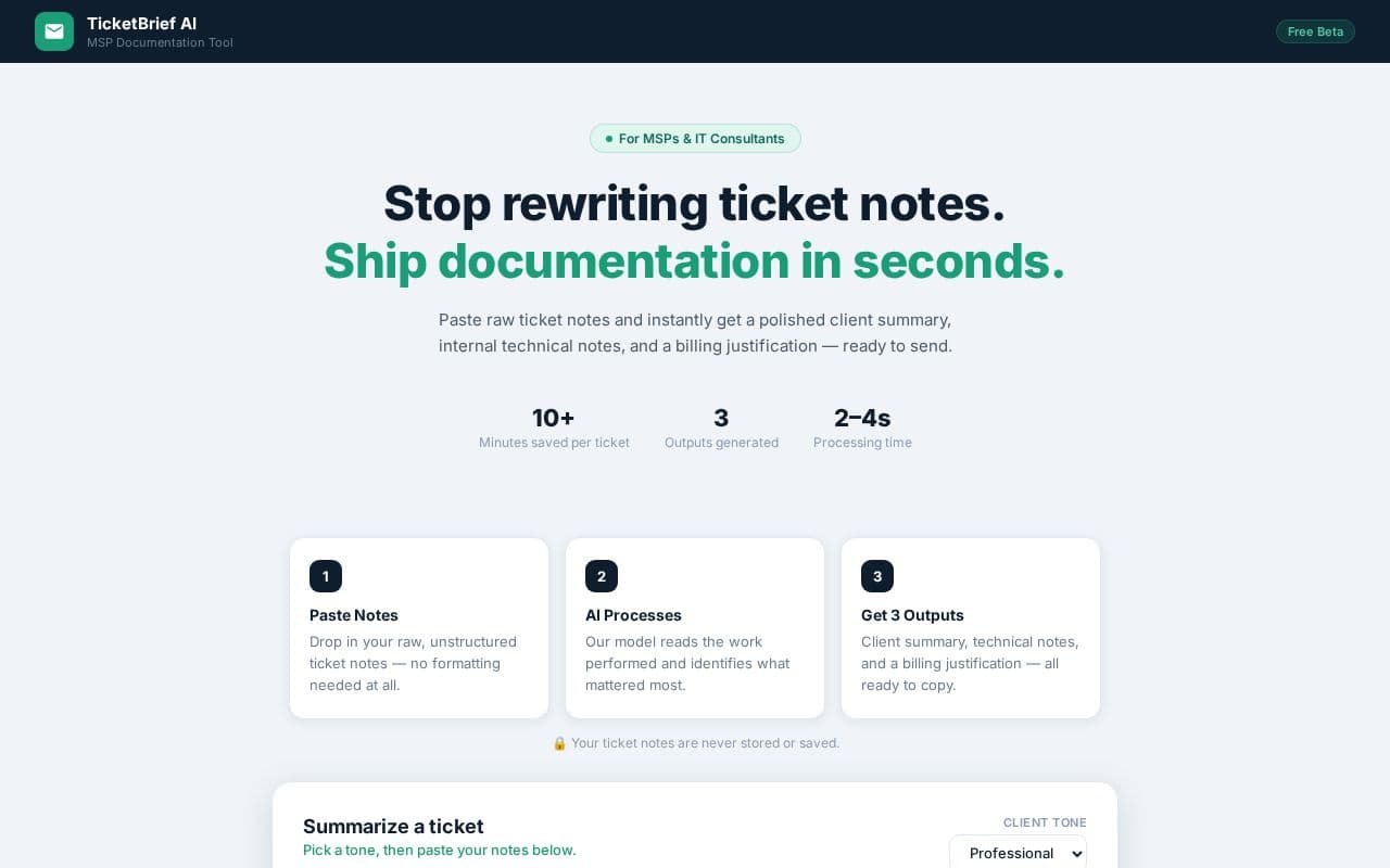 TicketBrief AI screenshot