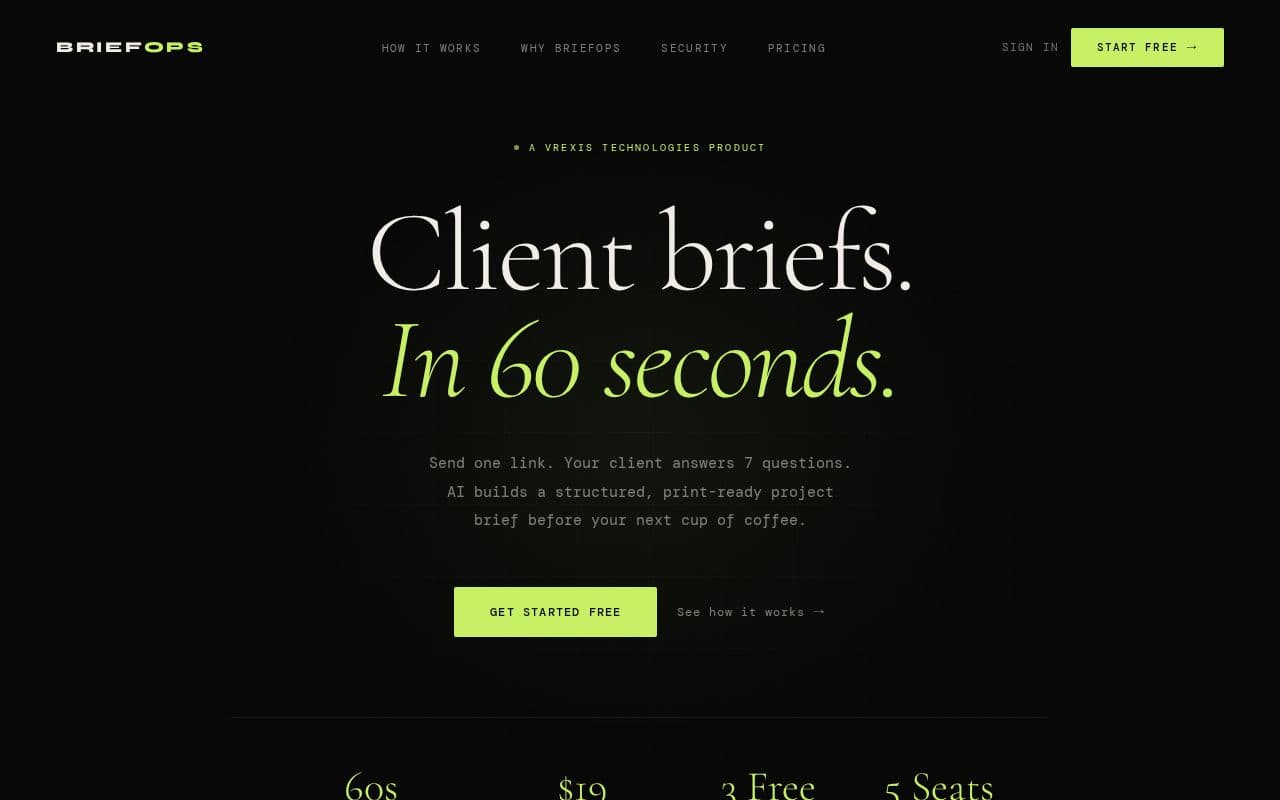 BriefOps — Client Briefs in 60 Seconds screenshot
