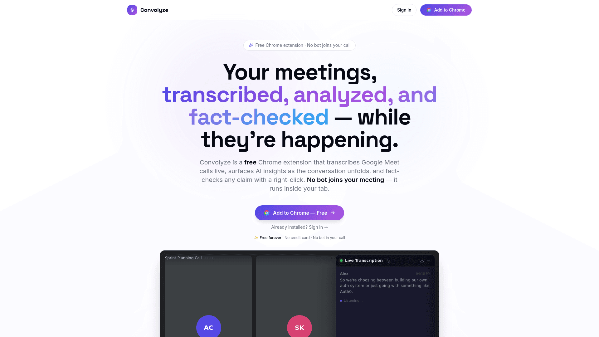 Convolyze - AI Meeting Notes & FactCheck screenshot