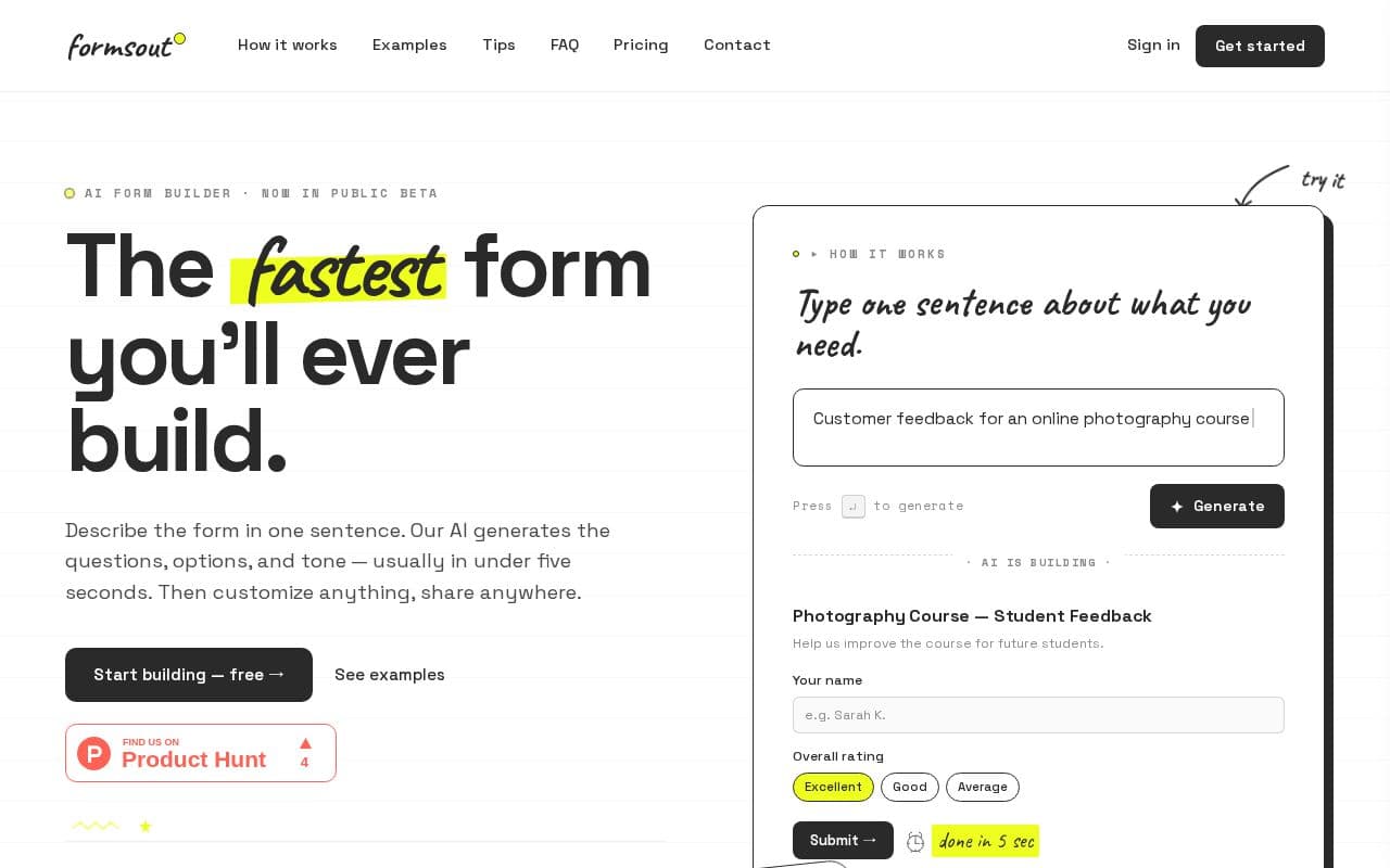formsout — fastest ai form builder screenshot