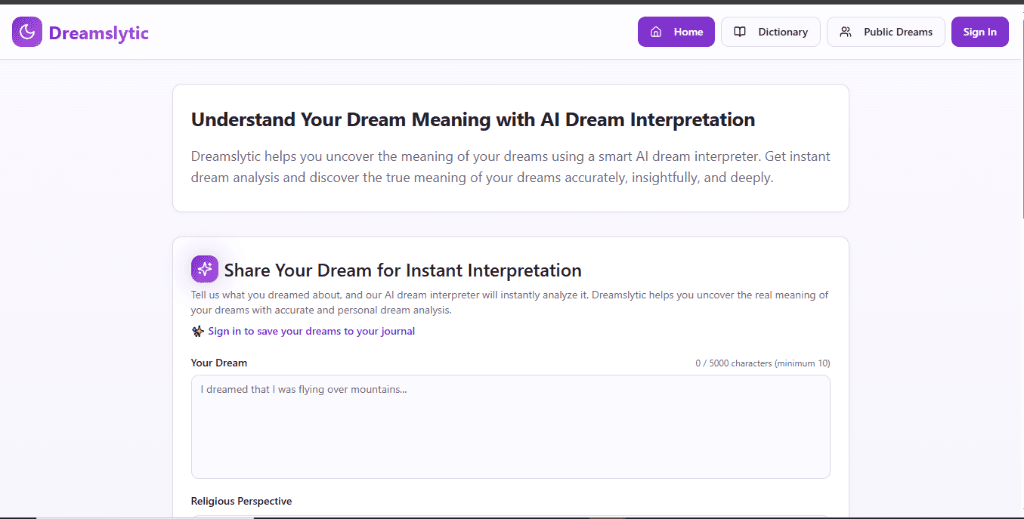 Free Tool for Dream Interpretation screenshot