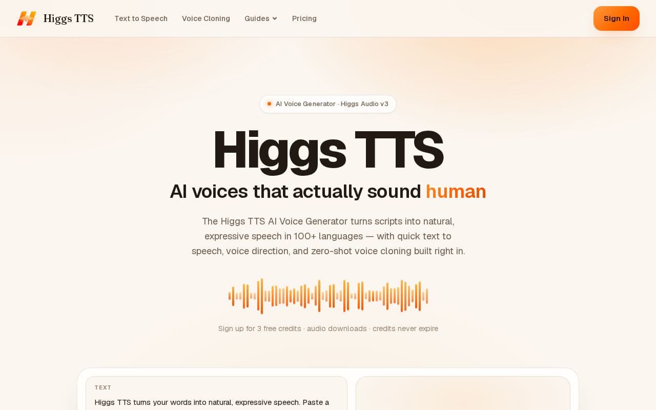 Higgs TTS screenshot