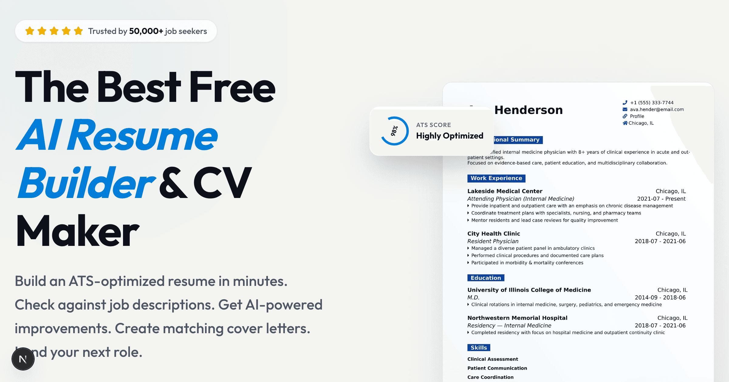 ResumeGenCV.com AI Resume Builder screenshot