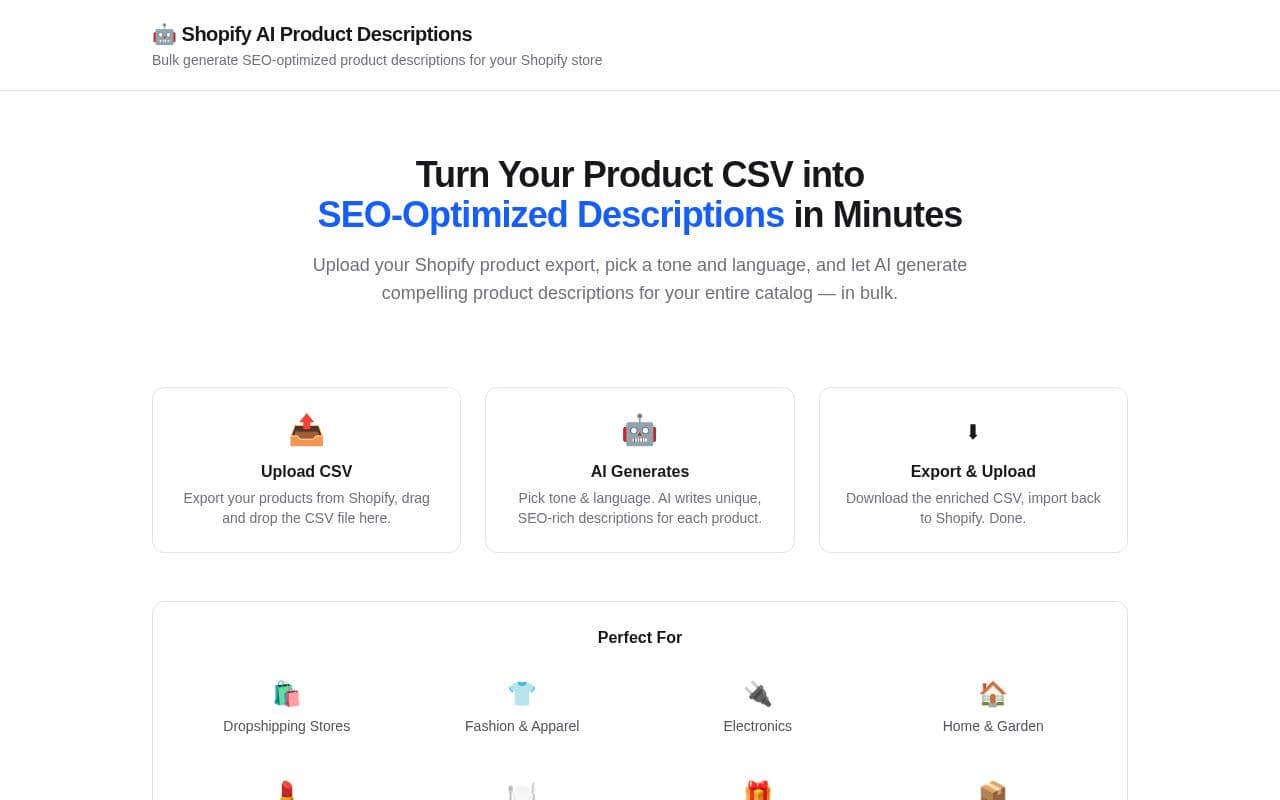 Shopify AI Product Descriptions screenshot