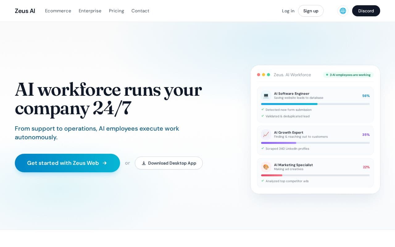 Zeus.team, AI native workspace screenshot